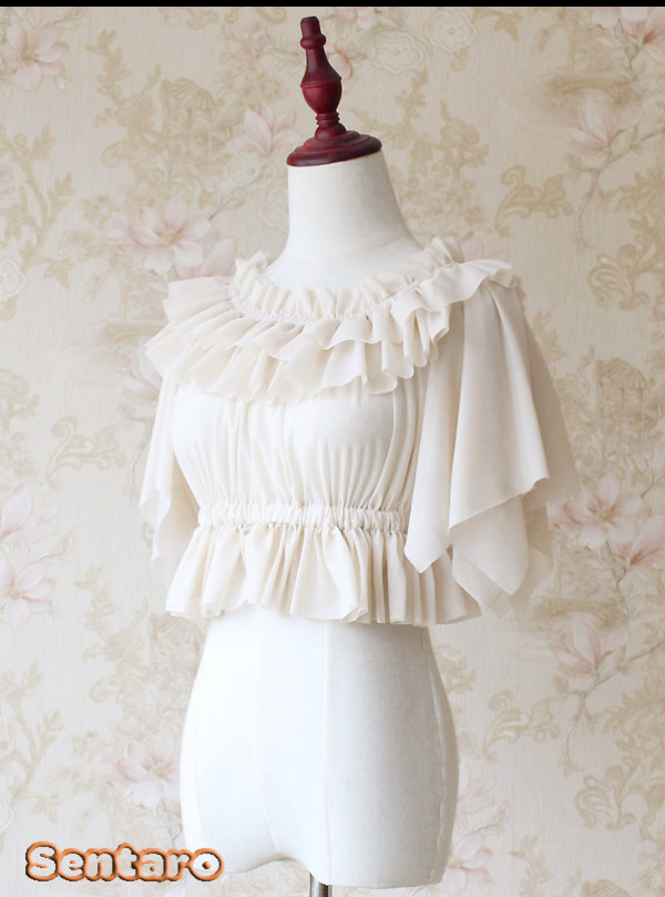 Sentaro~Butterfly Cookies~Summer Fly Sleeves Lolita Chiffon Blouse   