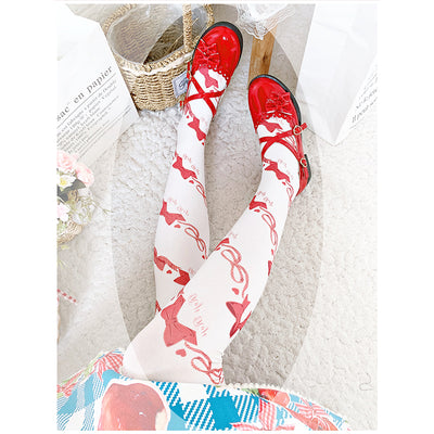 Roji roji~Sweet Bow Lolita Knee Stockings Multicolors free size red bow 