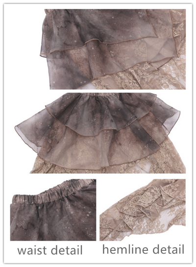 Blood Supply~Dead Leaves At Dusk~Organza Lolita Lace Slit Skirt   