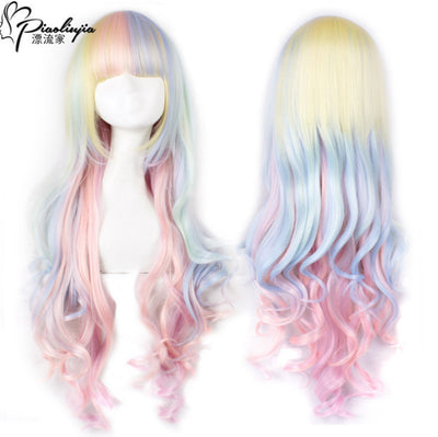 Piaoliujia~Japanese Gradient Rainbow Color Lolita Wig free size wig+wig net 