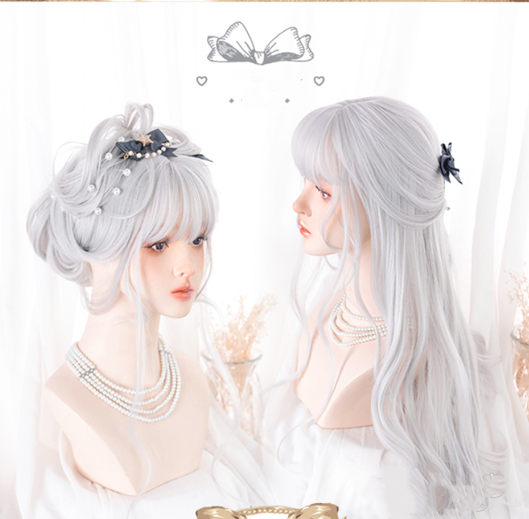 Hengji - 60cm Long Silver White Wavy Cos Wig silver white