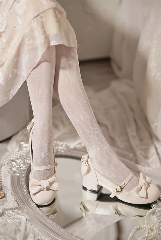 Sheep Puff~Elegant Lolita Bownot Retro High Heel Shoes   