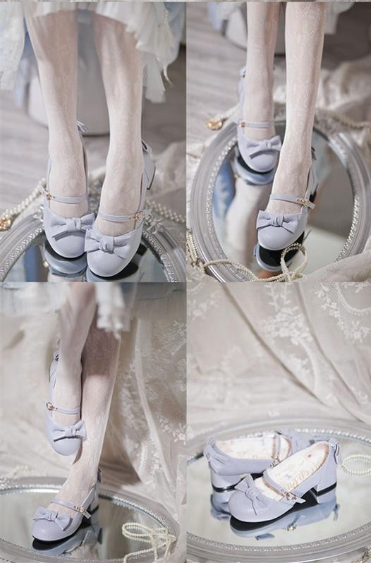 Sheep Puff~Elegant Lolita Bownot Retro High Heel Shoes   