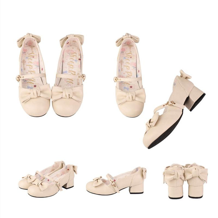 Sheep Puff~Elegant Lolita Bownot Retro High Heel Shoes   