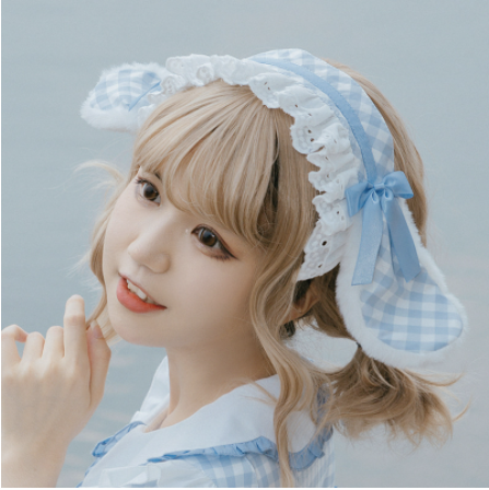 Sweet Japanese Style Lolita Headwear Multicolors free size alice bunny-blue 