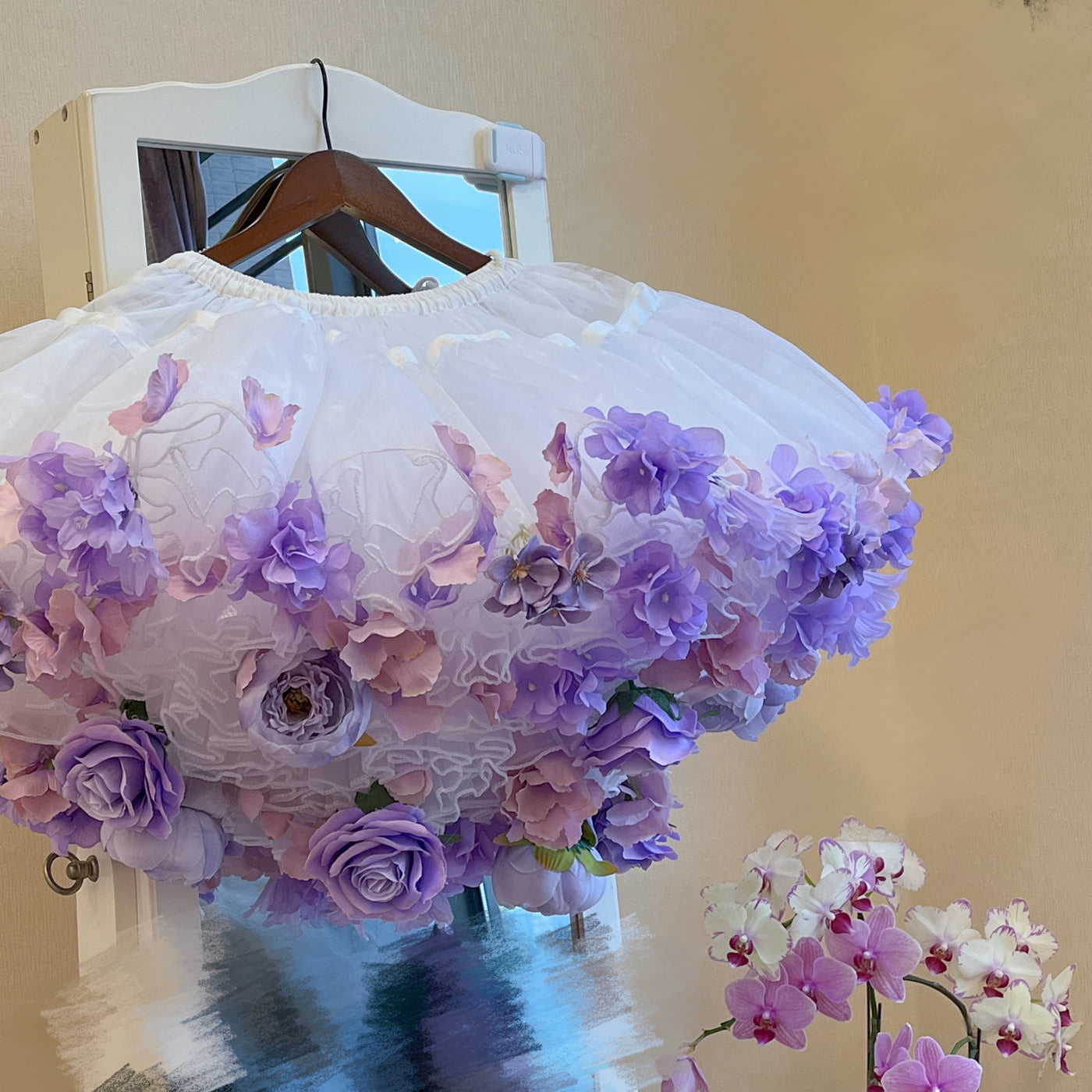 Sky Rabbit~Harvest Spring~35cm/45cm Flower Lolita Petticoat free size white+light purple 35cm
