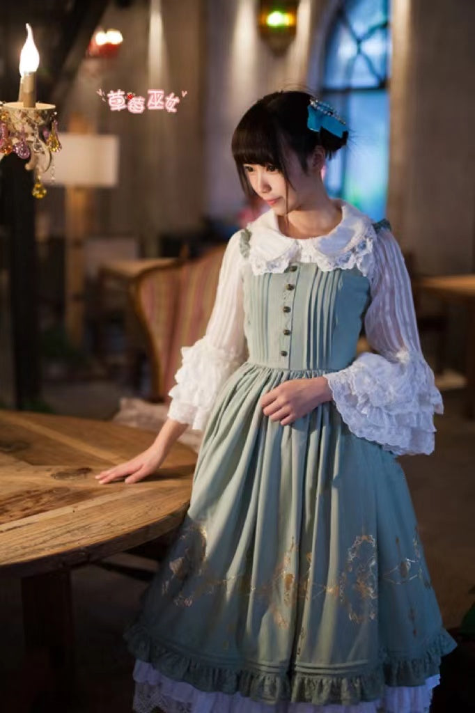 Strawberry Witch - Alice in Wonderland - Classic Lolita JSK Dress Gold Foil Printing 3XL grass green