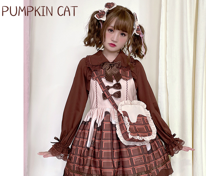 Pumpkin Cat~Chocolate Heart~Sweet Lolita Long Sleeve Blouse   