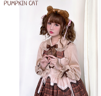 Pumpkin Cat~Chocolate Heart~Sweet Lolita Long Sleeve Blouse   
