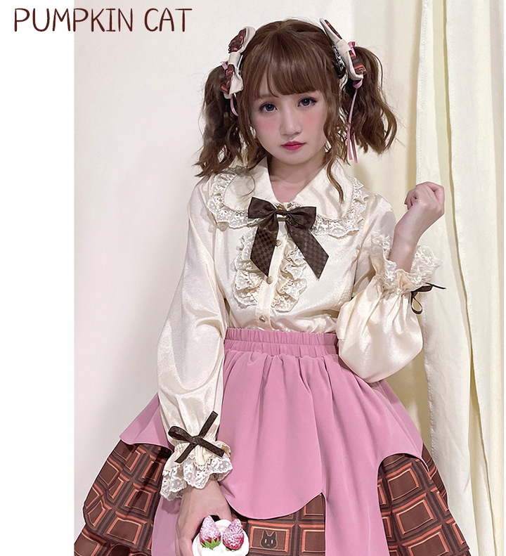 Pumpkin Cat~Chocolate Heart~Sweet Lolita Long Sleeve Blouse Multicolors   
