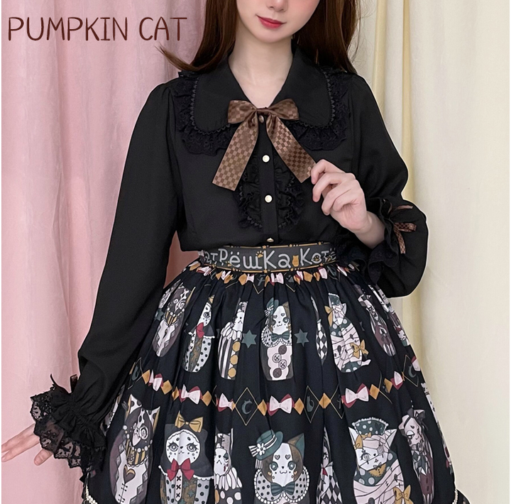 Pumpkin Cat~Chocolate Heart~Sweet Lolita Long Sleeve Blouse Multicolors   