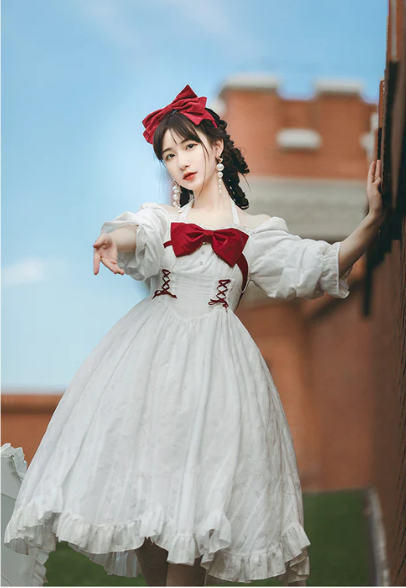 With PUJI - Romantic Dating - Halter Neckline Lolita OP Dress