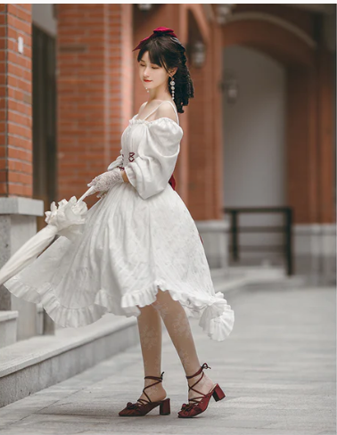 With PUJI - Romantic Dating - Halter Neckline Lolita OP Dress