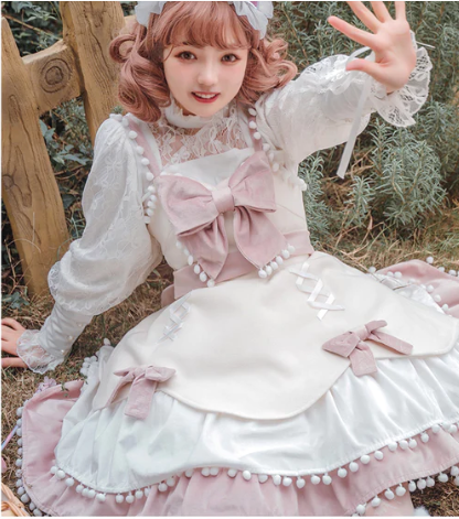 With PUJI~Mutton Sleeves Lace Lolita Blouse   