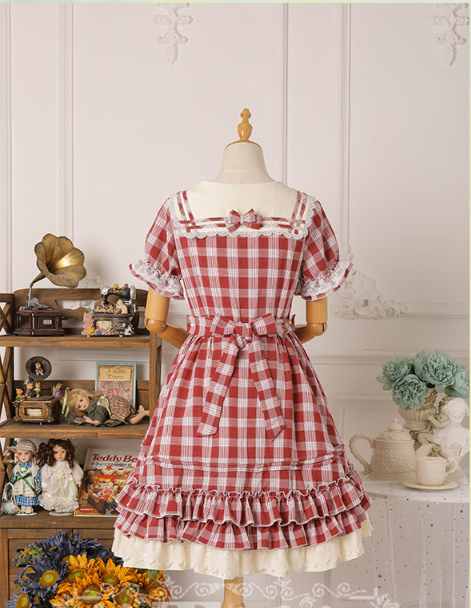 Strawberry Witch Tartan Lolita OP Dress 42Lolita