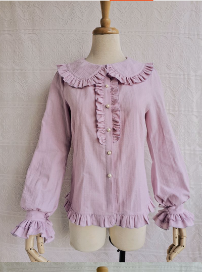 Yilia Autumn and winter Plush Girl Ruffle lolita Long sleeve cotton jacquard shirt Japanese style   