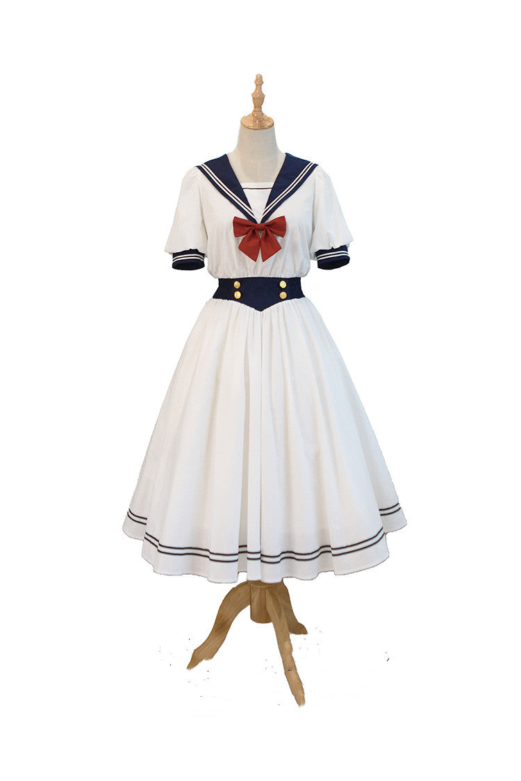 Beleganty - Sea and Wind - Retro Sailor Lolita OP Dress Version 1.0 S(one piece collar on back) white