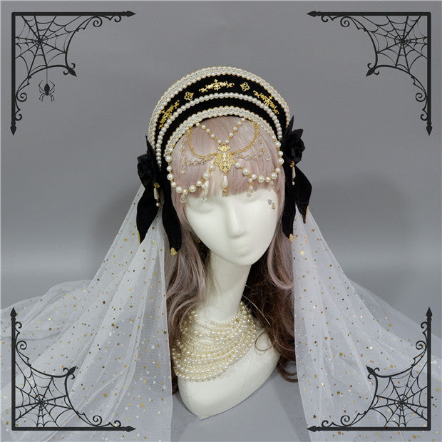 Fox Cherry-Lolita Palace Retro Gorgeous Flowers Headdress white veil