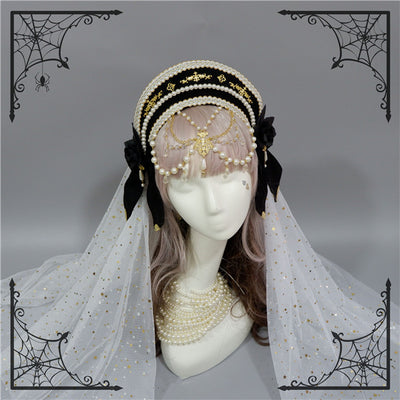 Fox Cherry-Lolita Palace Retro Gorgeous Flowers Headdress free size white veil 
