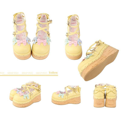 (Buy for me) Sheep Puff~Multicolors Handmade Sweet Lolita Bow Platform Shoes 34 yellow 