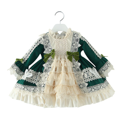 Elegant Kid Lolita Winter Velvet Pincess Dress green 130cm 