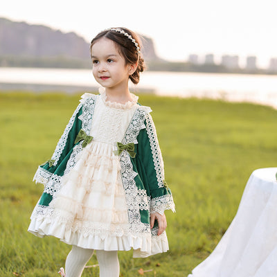 Elegant Kid Lolita Winter Velvet Pincess Dress green 110cm 