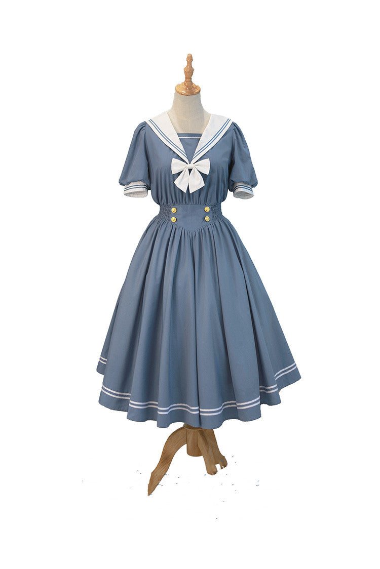 Beleganty~Sea and Wind~Version 1.0 Retro Sailor Lolita OP Dress S(one piece collar on back) grey blue 
