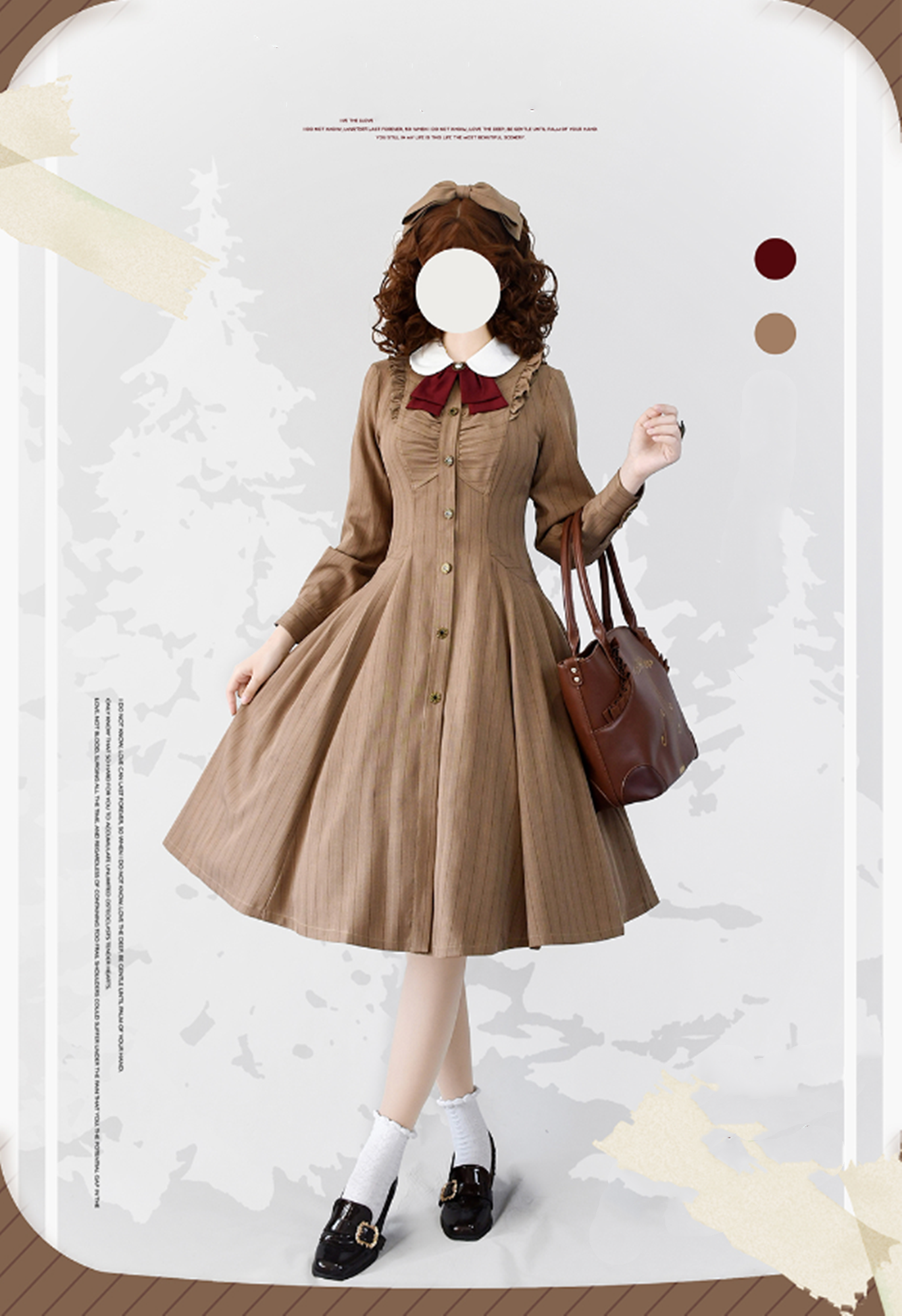 Forest Wardrobe - Winter Lolita Classic Front Open Stripe OP M warm brown