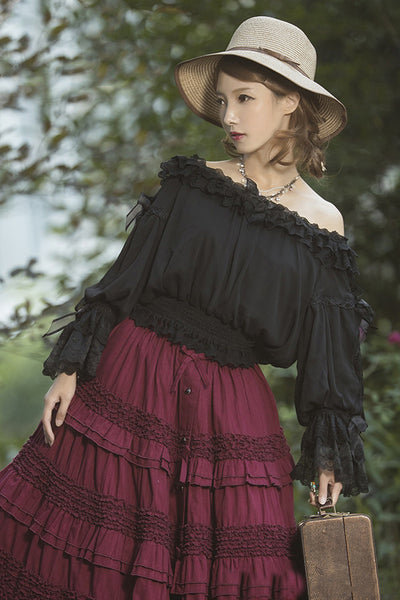 Boguta ~ Heidi Series ~ Classic Lace Puff Sleeves Blouse size 2 black 