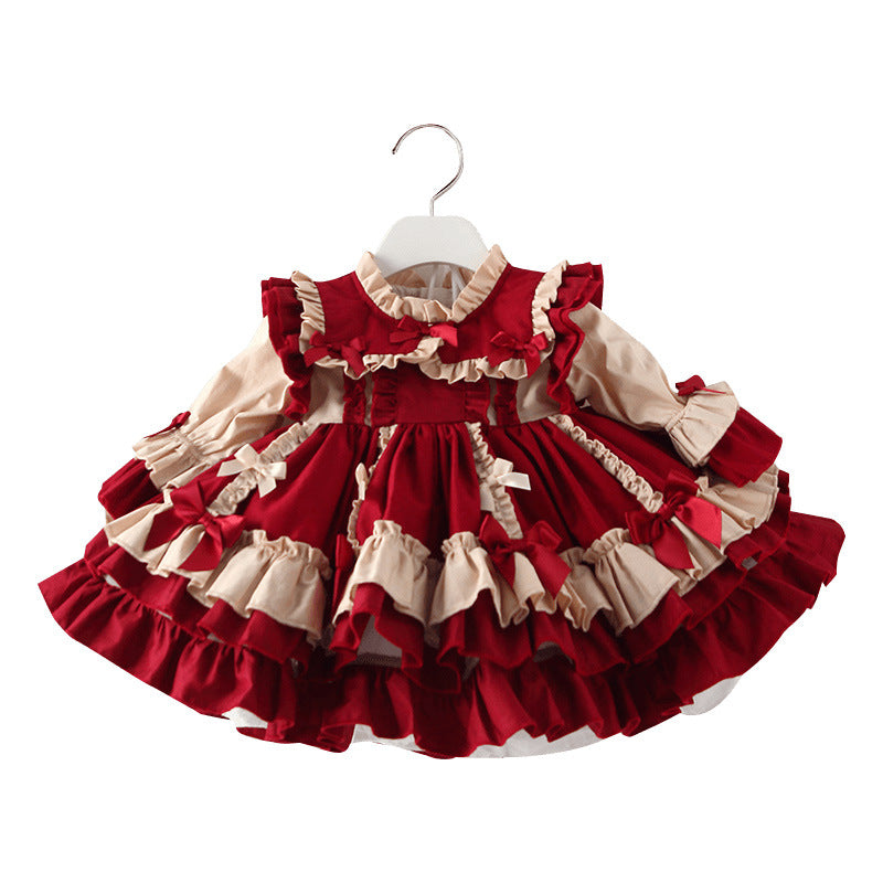 Elegant Kid Lolita Princess Burgundy Dress burgundy 120 