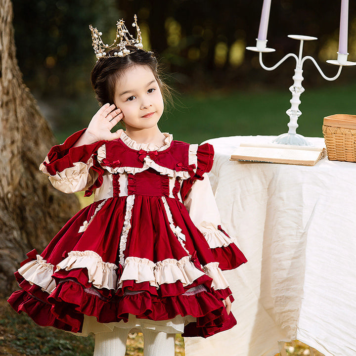 Elegant Kid Lolita Princess Burgundy Dress burgundy 90 