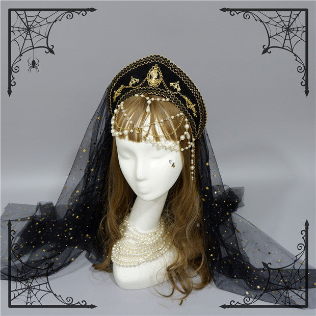 Fox Cherry-Lolita Palace Retro Gorgeous Flowers Headdress black veil