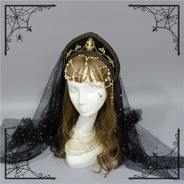 Fox Cherry-Lolita Palace Retro Gorgeous Flowers Headdress free size black veil 