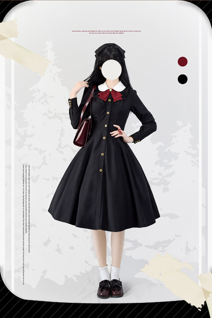 Forest Wardrobe~Winter Lolita Classic Front Open Stripe OP S dark pattern black 