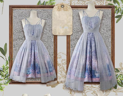 (Buy for me) FunCcino~Dense Forest Corridor~Elegant Lolita Jumper Dress S-M long version blue JSK