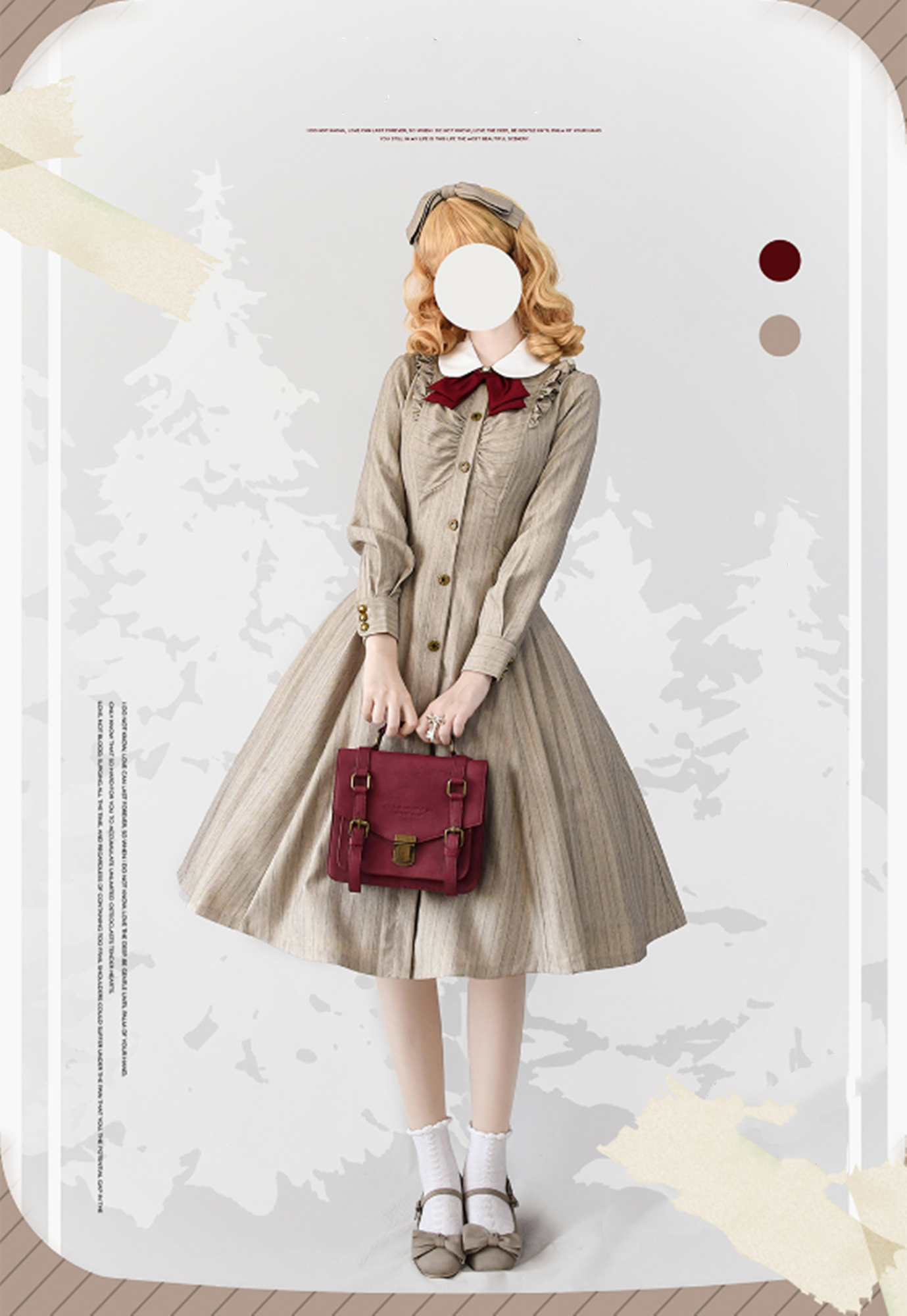 Forest Wardrobe - Winter Lolita Classic Front Open Stripe OP S light coffee