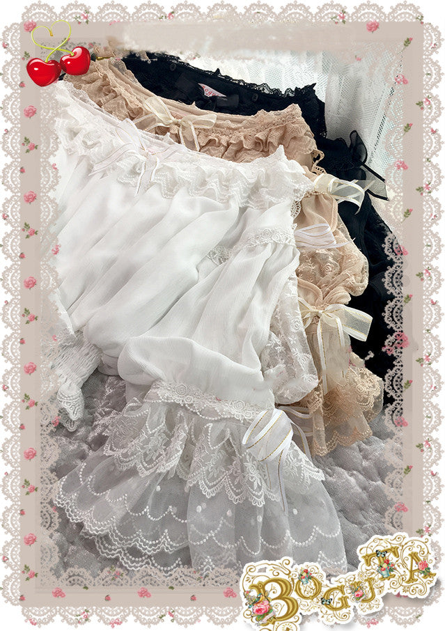 Boguta ~ Heidi Series ~ Classic Lace Puff Sleeves Blouse   