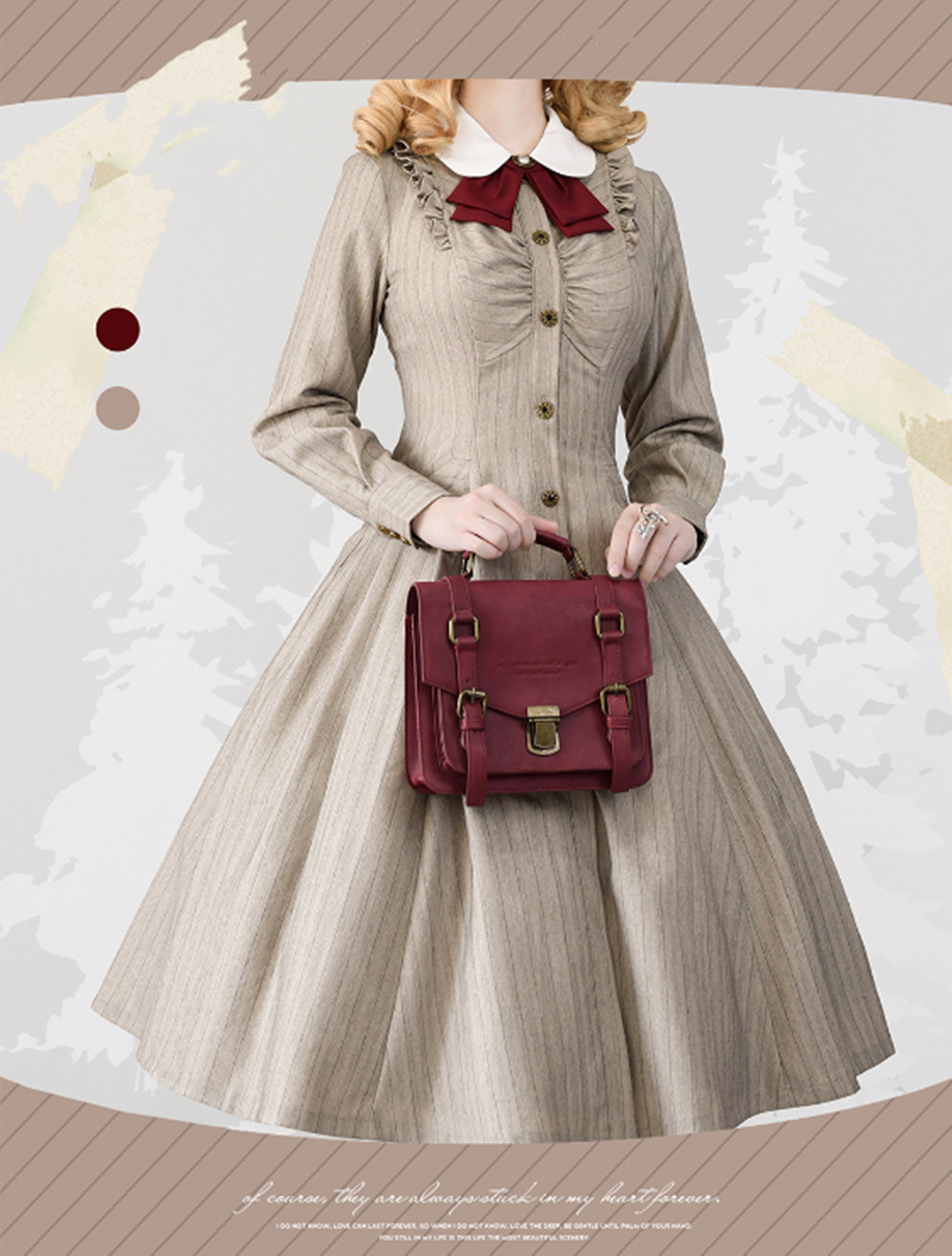 Forest Wardrobe~Winter Lolita Classic Front Open Stripe OP S warm brown 