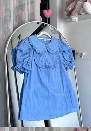 Sakurada Fawn~Plus Size Lolita Shirt Solid Color Short Sleeve Blouse S blue 