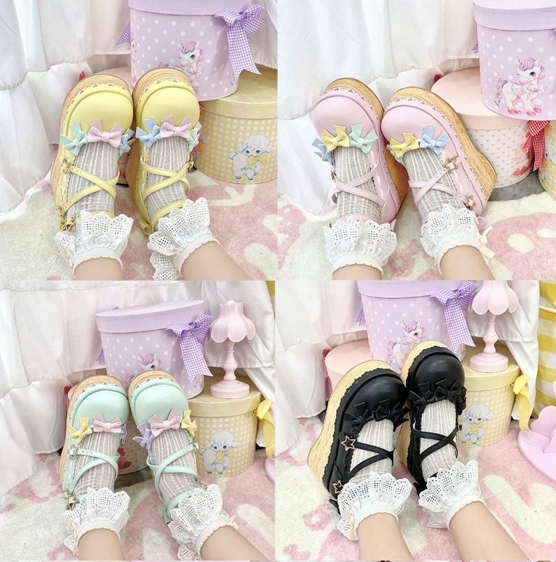 (Buy for me) Sheep Puff~Multicolors Handmade Sweet Lolita Bow Platform Shoes   