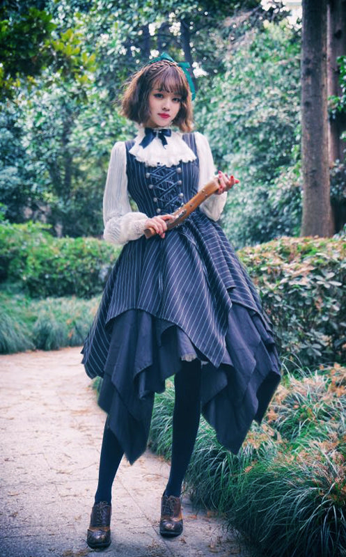 Surface Spell~Gothic Lolita Irregular Hemline Stripe JSK