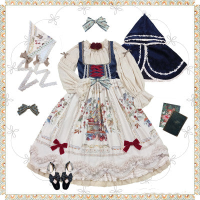 Miss Point~Rich Hymn~Lolita Bavarian Long Velvet Jumper Skirt XS ivory chest-support version 
