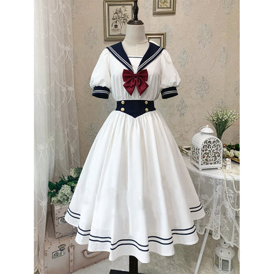 Beleganty~Sea and Wind~Version 4.0 Retro Sailor Lolita OP Dress S(one piece collar on back) white 