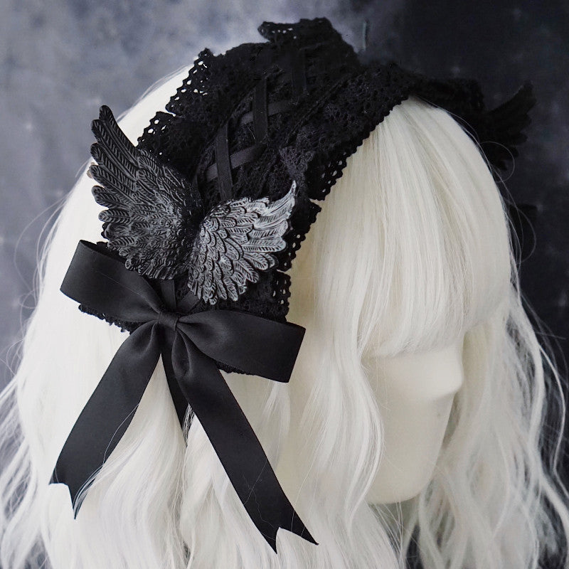 Strange Sugar - Black Wings Halloween Goth Lolita Hairband Black Crow Hairband
