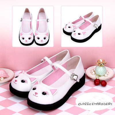 Angelic Imprint ~ Cute Cat Embroidered Lolita Flat Shoes 35 classic version 