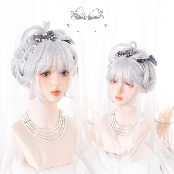 Hengji~60cm Long Silver White Wavy Cos Wig   