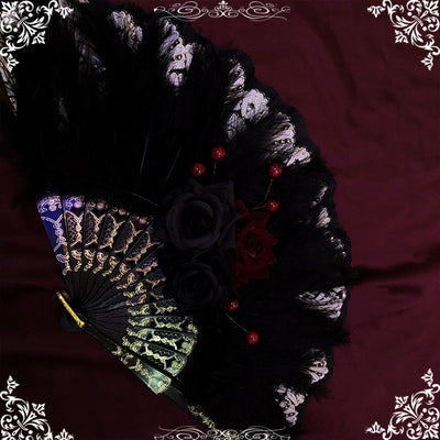 Hexagram~Dark themed Hand-made~Gothic Lolita Fox Fan   
