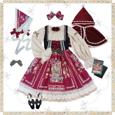Miss Point~Praise of Abundance~Bavarian Velvet Lolita Jumper Skirt XS burgundy chest-support style 