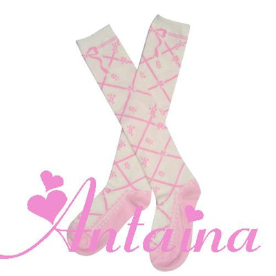 Antaina ~ Sweet Cotton Lolita Socks Black White Pink free size pink 