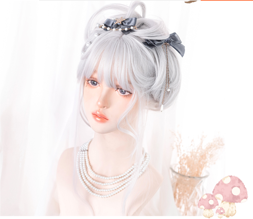 Hengji~60cm Long Silver White Wavy Cos Wig   